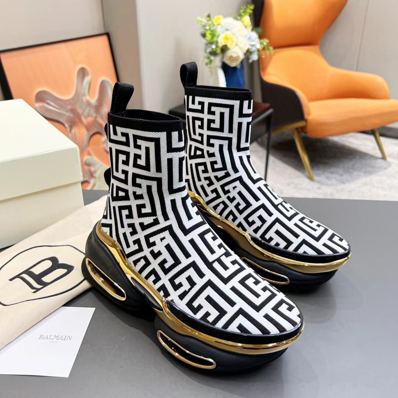 Balmain Kknit And Suede B-Bold High-Top Sneakers - PerfectKickZ