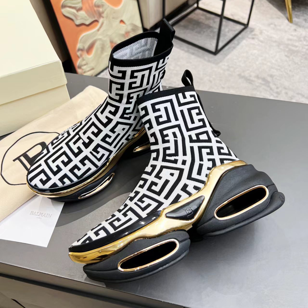Balmain Kknit And Suede B-Bold High-Top Sneakers - PerfectKickZ