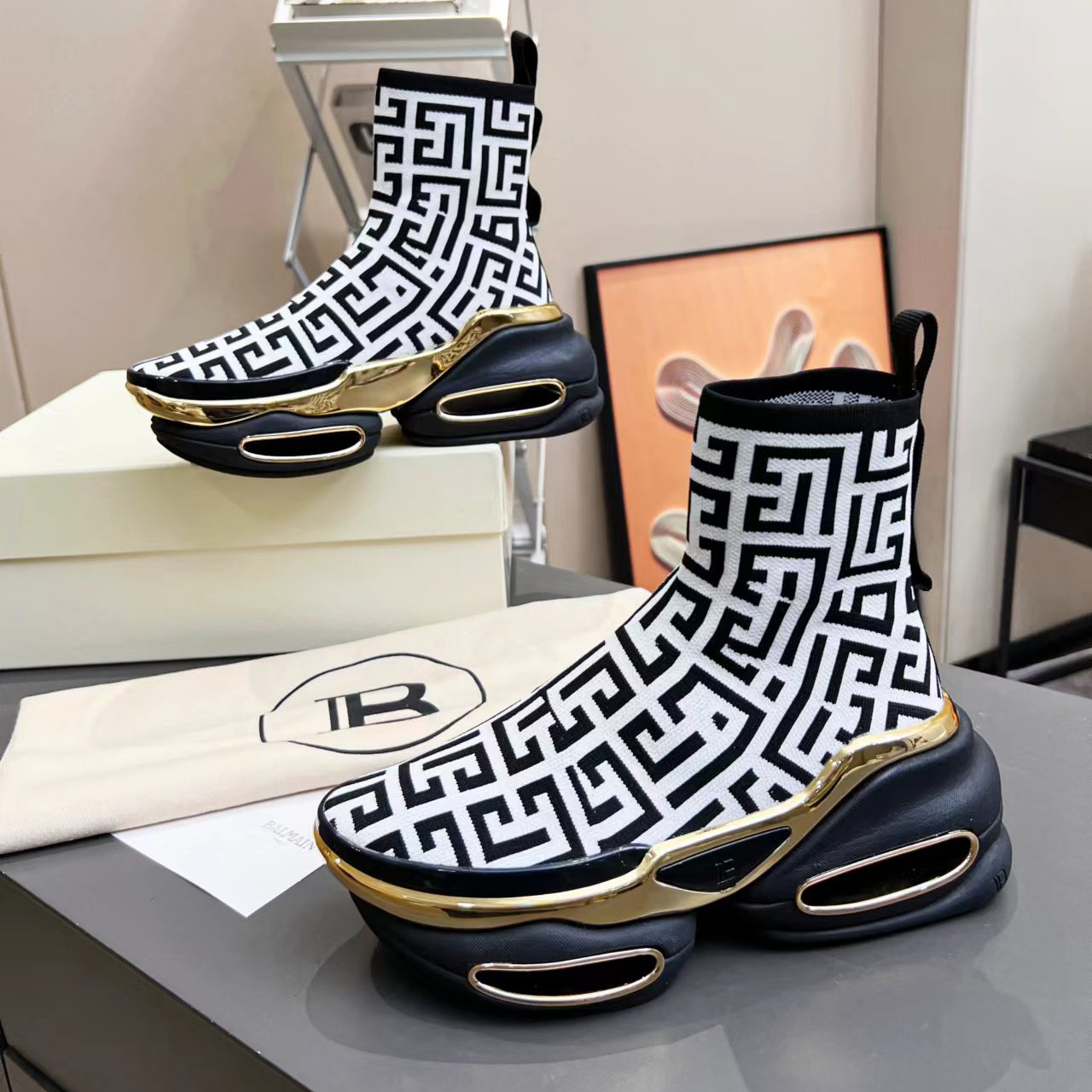 Balmain Kknit And Suede B-Bold High-Top Sneakers - PerfectKickZ