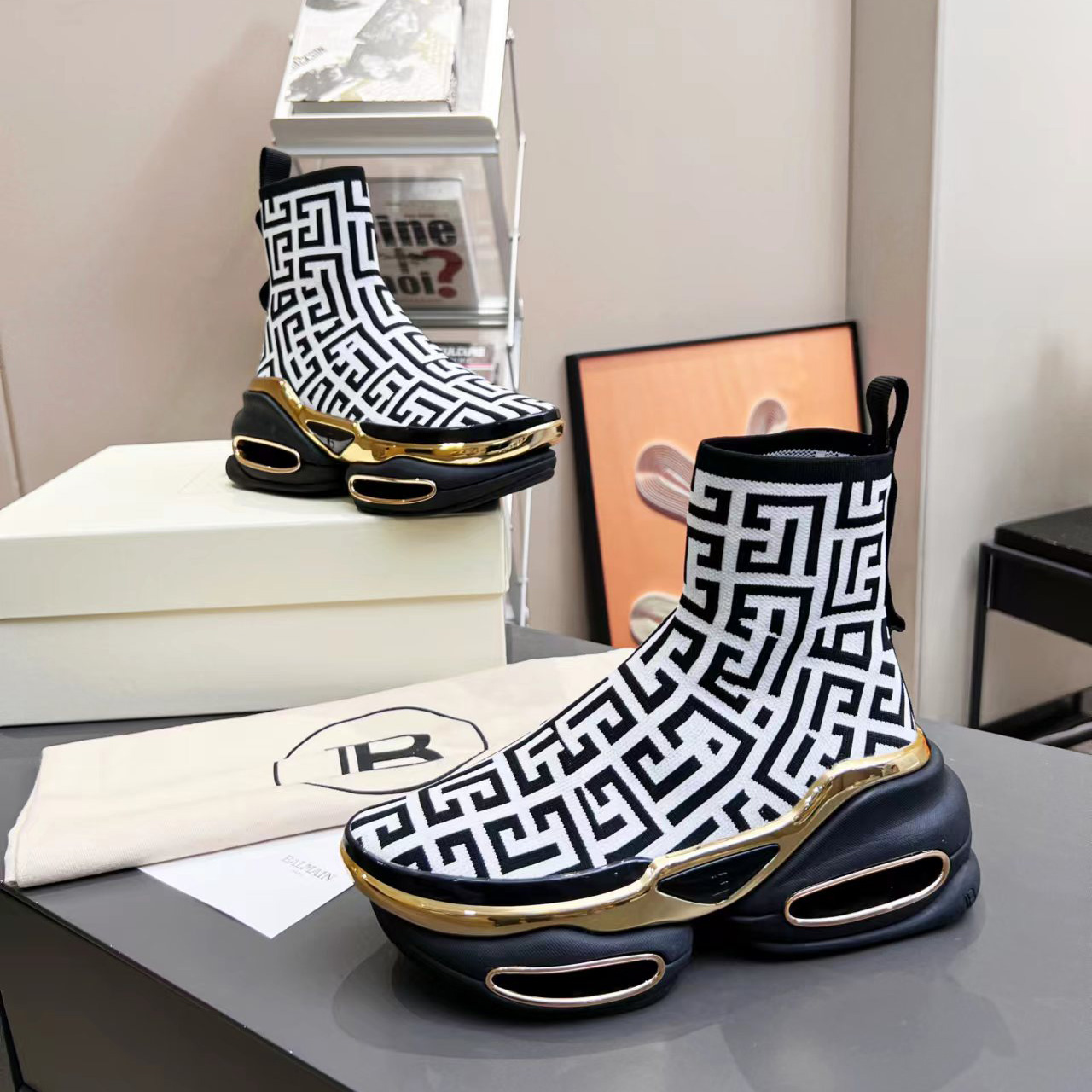 Balmain Kknit And Suede B-Bold High-Top Sneakers - PerfectKickZ