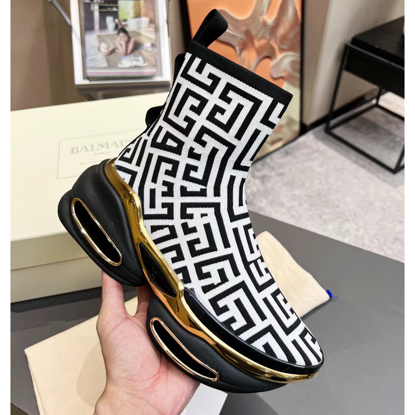 Balmain Kknit And Suede B-Bold High-Top Sneakers - PerfectKickZ