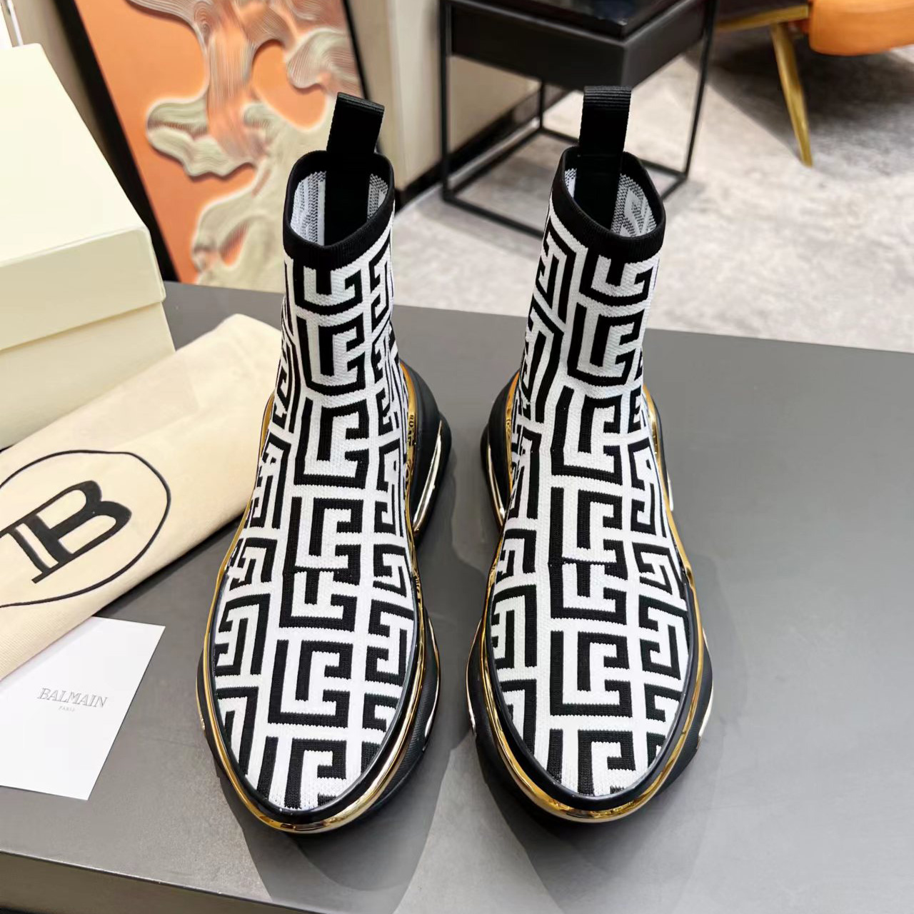 Balmain Kknit And Suede B-Bold High-Top Sneakers - PerfectKickZ