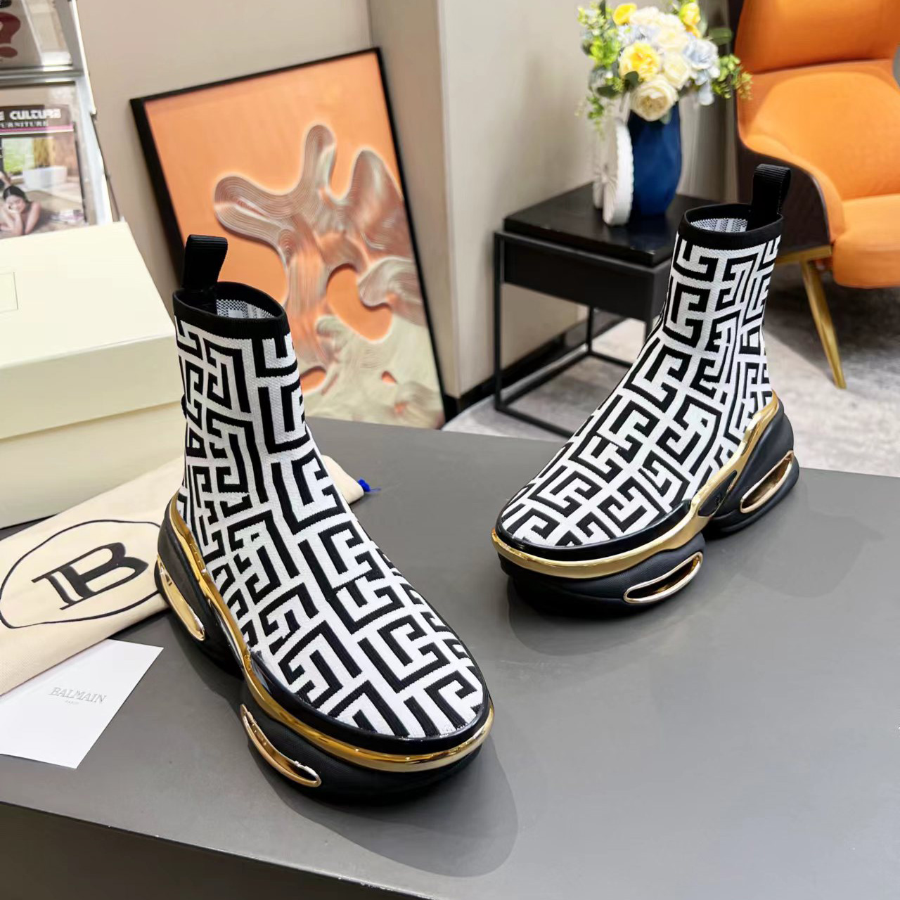 Balmain Kknit And Suede B-Bold High-Top Sneakers - PerfectKickZ