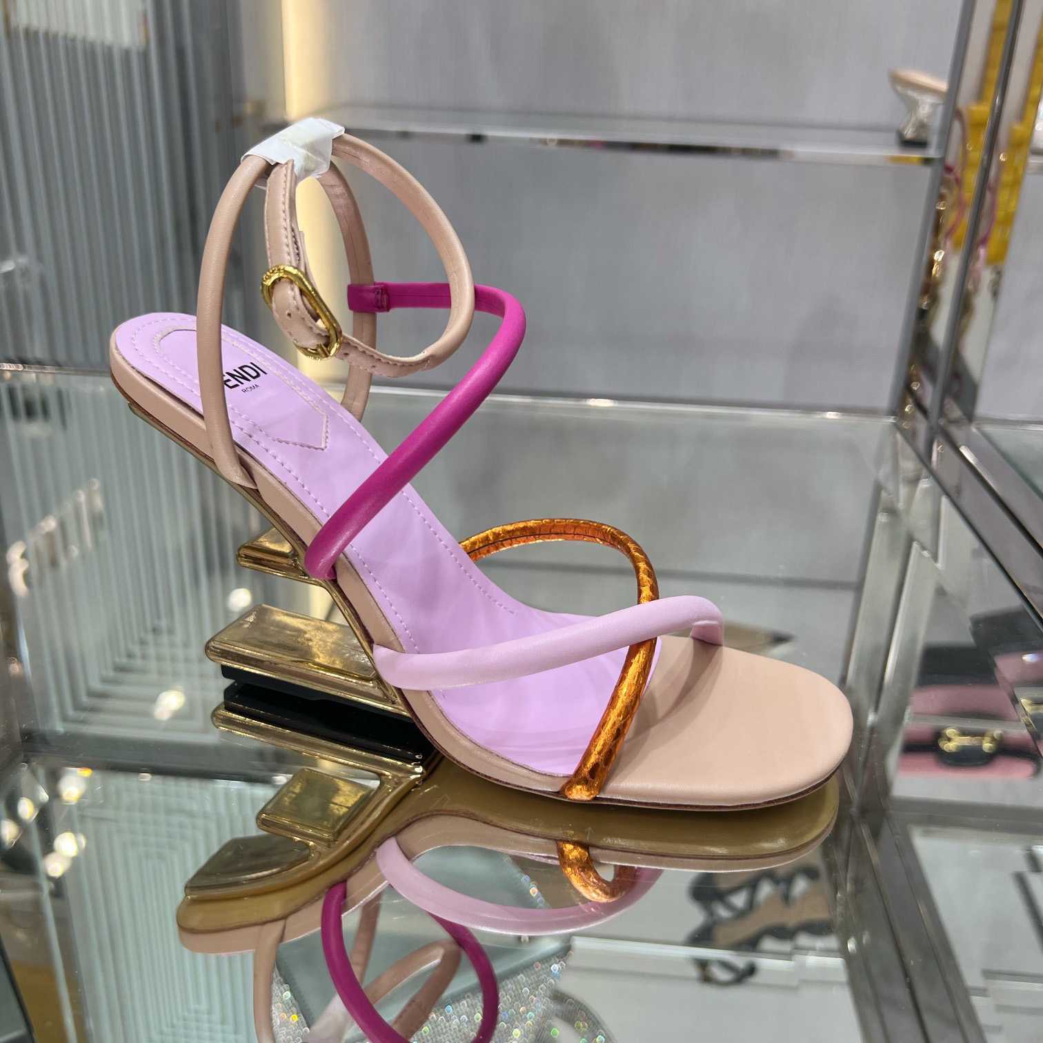 Fendi First Pink Nappa Leather High-Heeled Sandals - PerfectKickZ