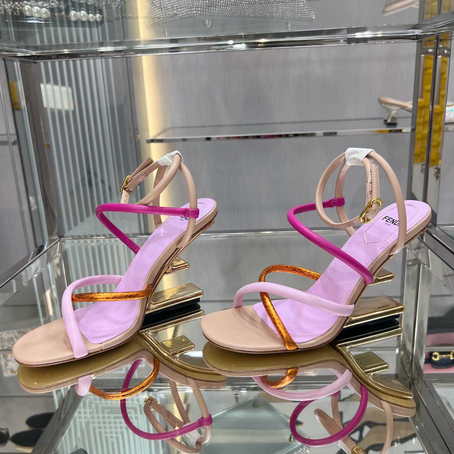 Fendi First Pink Nappa Leather High-Heeled Sandals - PerfectKickZ
