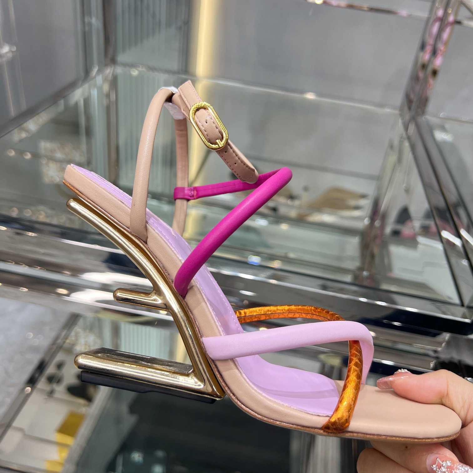 Fendi First Pink Nappa Leather High-Heeled Sandals - PerfectKickZ