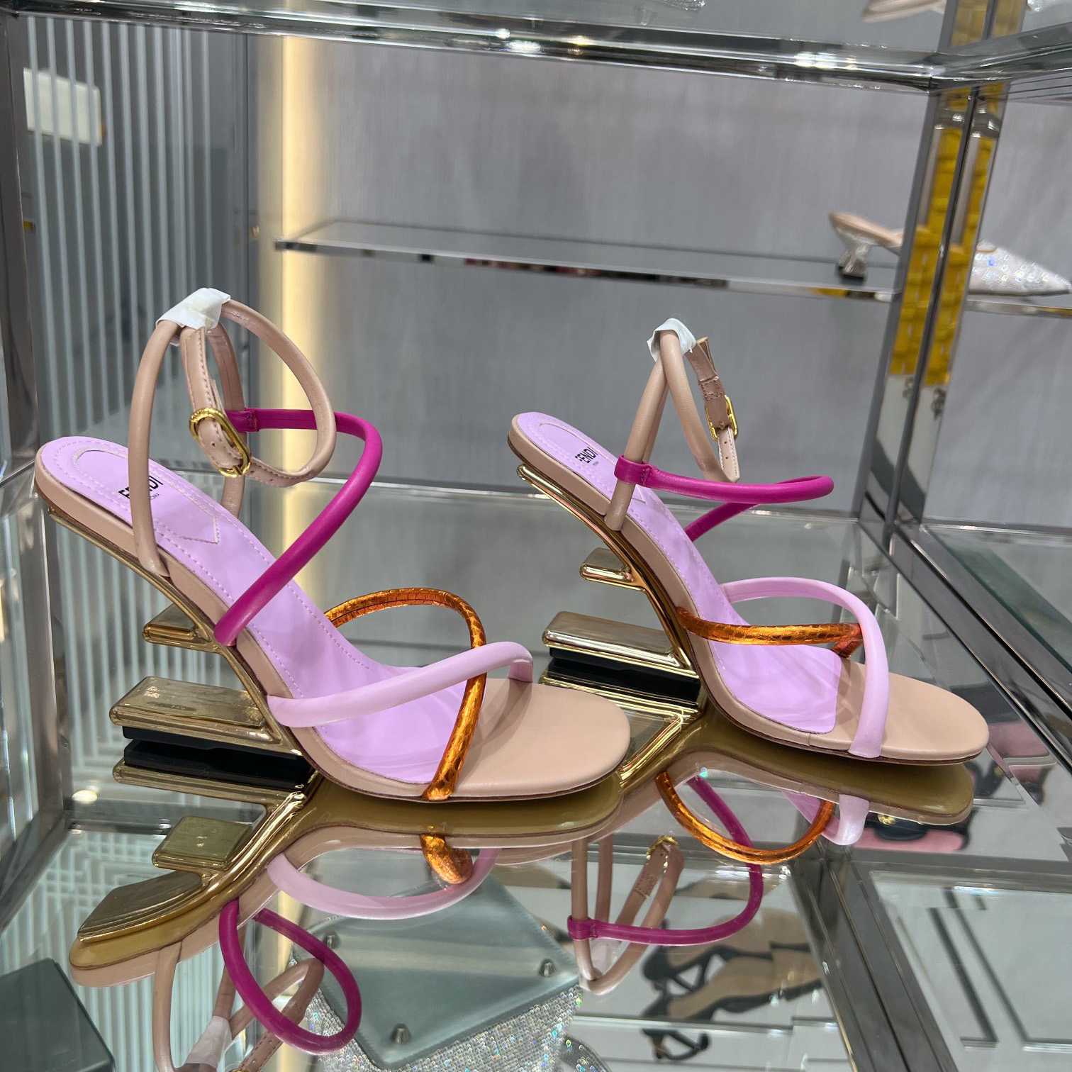 Fendi First Pink Nappa Leather High-Heeled Sandals - PerfectKickZ