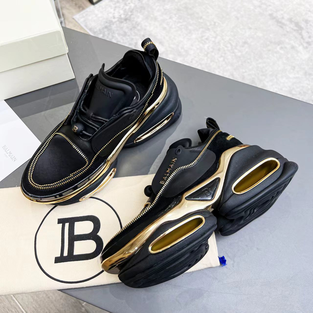 Balmain Leather And Suede B-Bold Low-Top Sneakers - PerfectKickZ