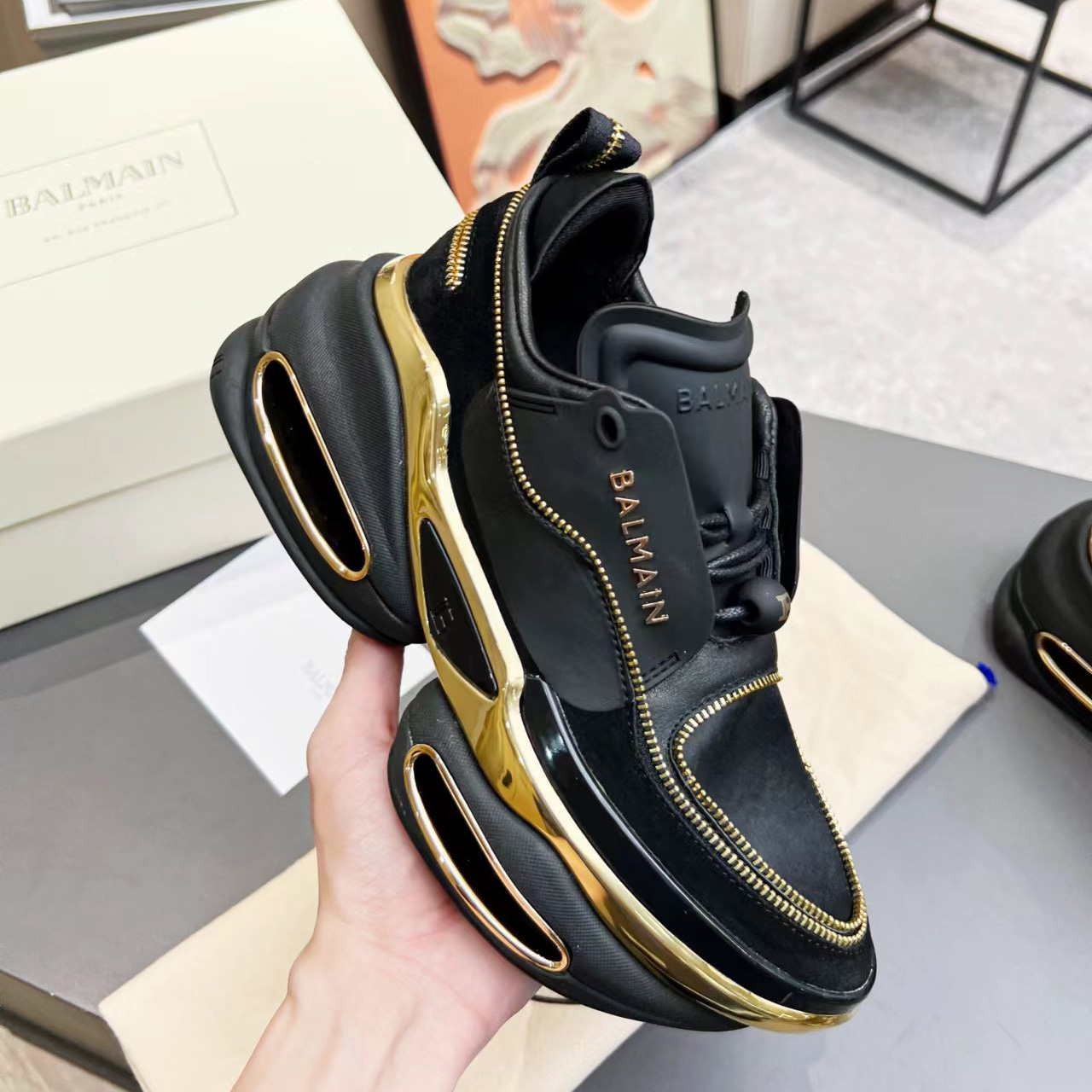 Balmain Leather And Suede B-Bold Low-Top Sneakers - PerfectKickZ