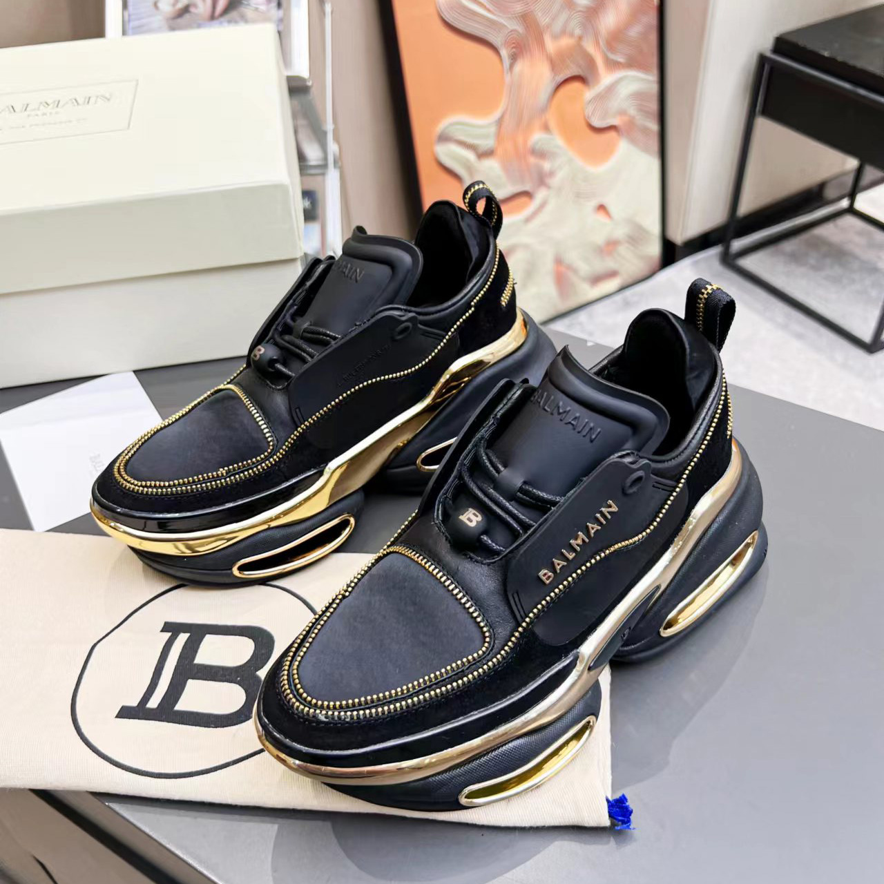 Balmain Leather And Suede B-Bold Low-Top Sneakers - PerfectKickZ