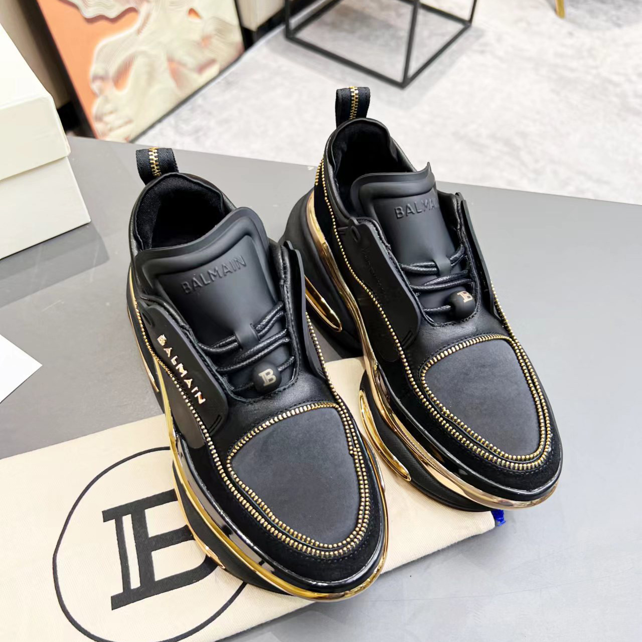 Balmain Leather And Suede B-Bold Low-Top Sneakers - PerfectKickZ