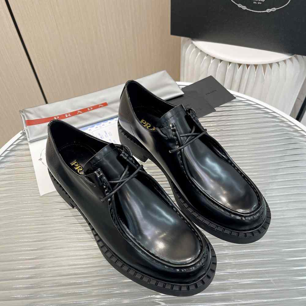 Prada Brushed Leather Lace-Up Shoes - PerfectKickZ