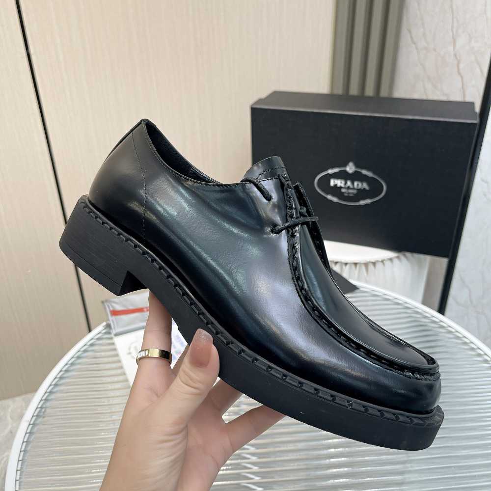 Prada Brushed Leather Lace-Up Shoes - PerfectKickZ