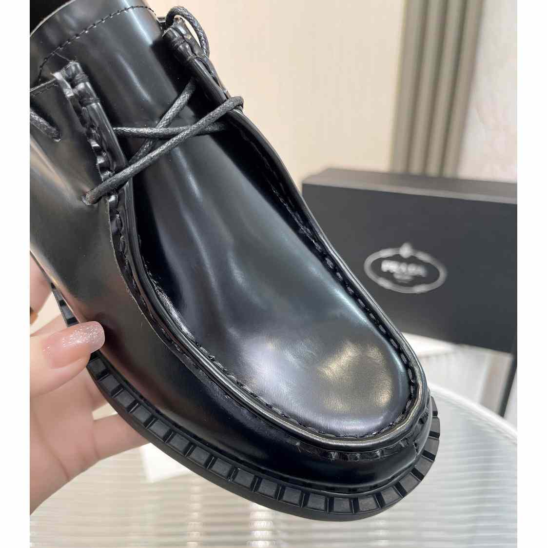 Prada Brushed Leather Lace-Up Shoes - 