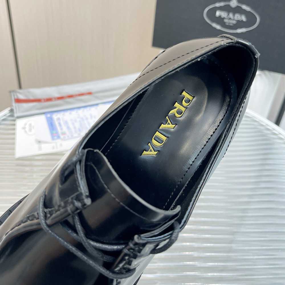 Prada Brushed Leather Lace-Up Shoes - 