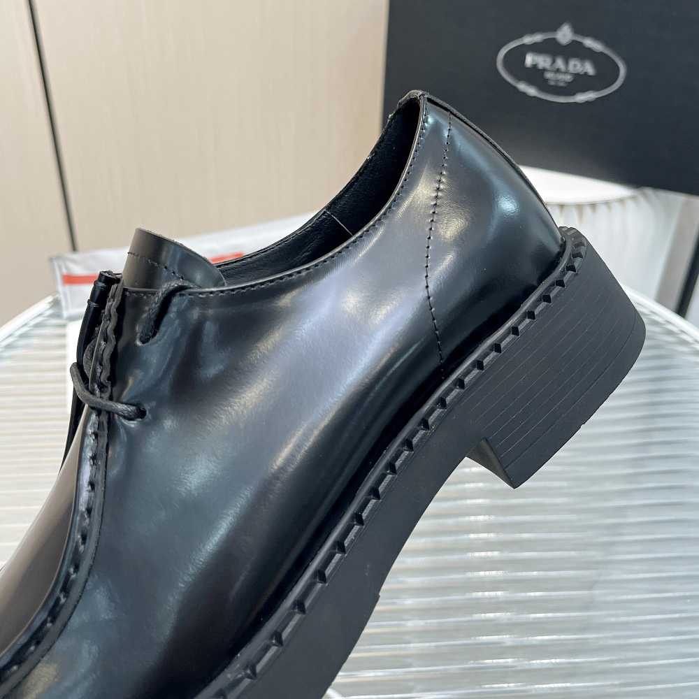 Prada Brushed Leather Lace-Up Shoes - 
