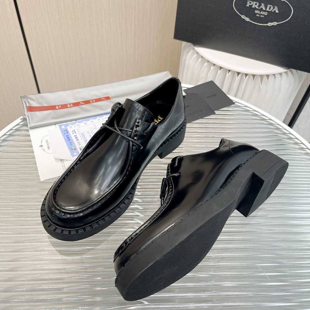 Prada Brushed Leather Lace-Up Shoes - 