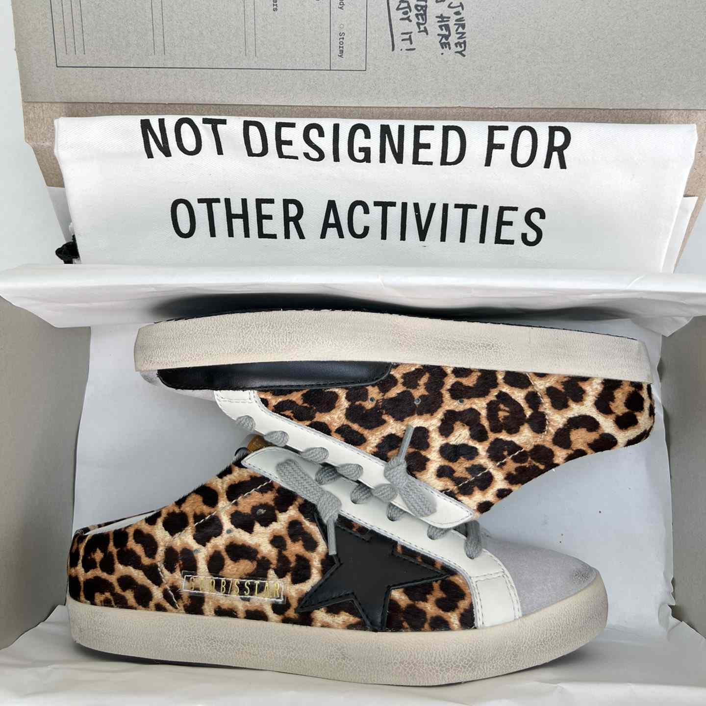 Golden Goose Super-Star Sabots In Leopard-Print Pony Skin With Black Leather Star And Ice-Gray Suede Tongue - PerfectKickZ