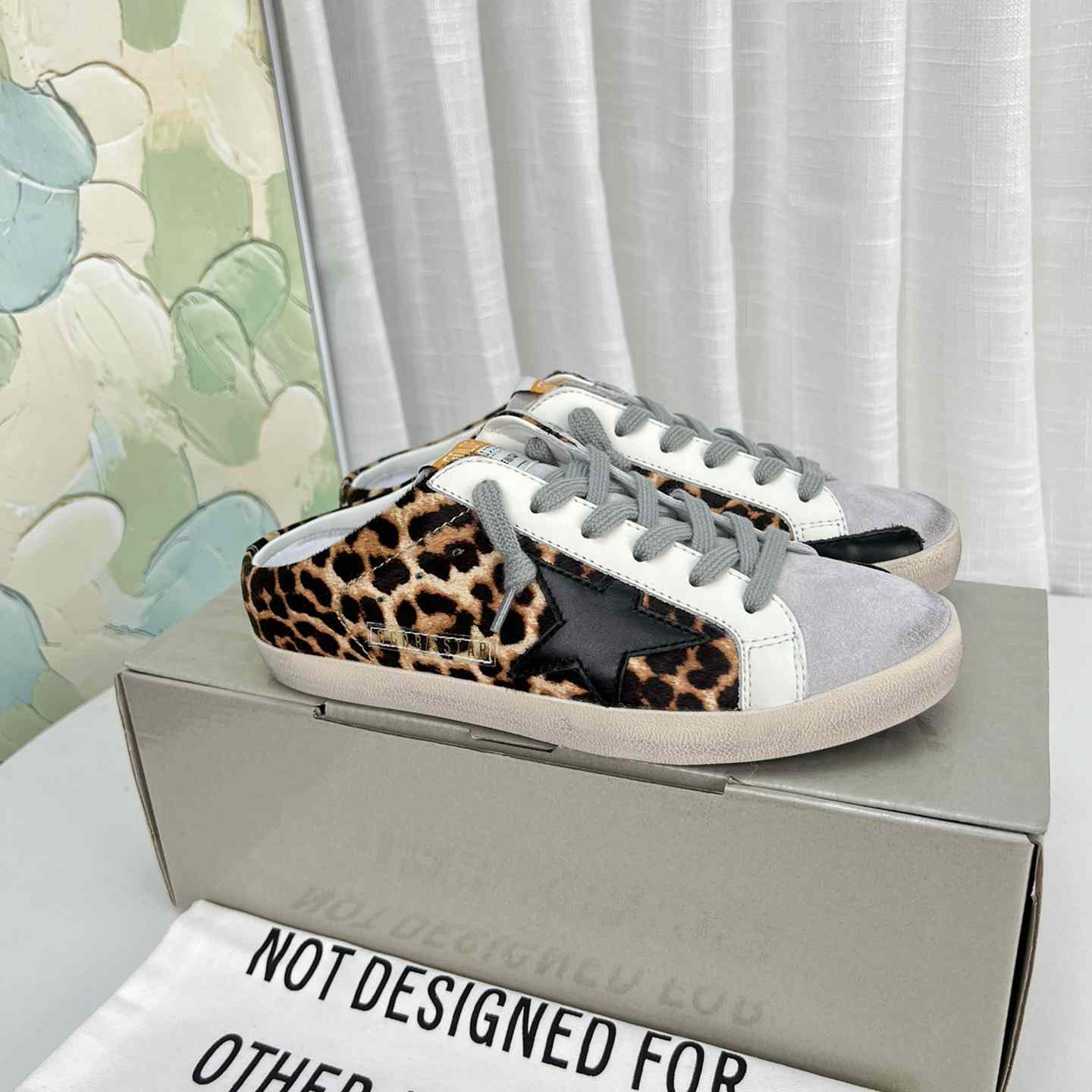 Golden Goose Super-Star Sabots In Leopard-Print Pony Skin With Black Leather Star And Ice-Gray Suede Tongue - PerfectKickZ
