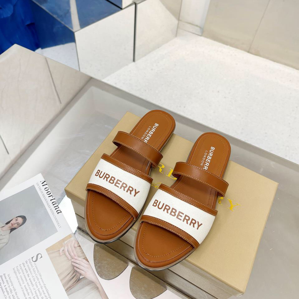 Burberry Logo Print Canvas And Leather Sandals - PerfectKickZ