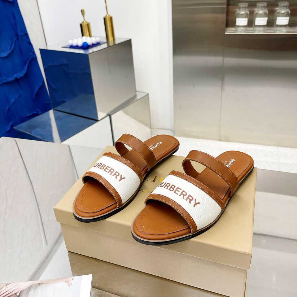 Burberry Logo Print Canvas And Leather Sandals - PerfectKickZ