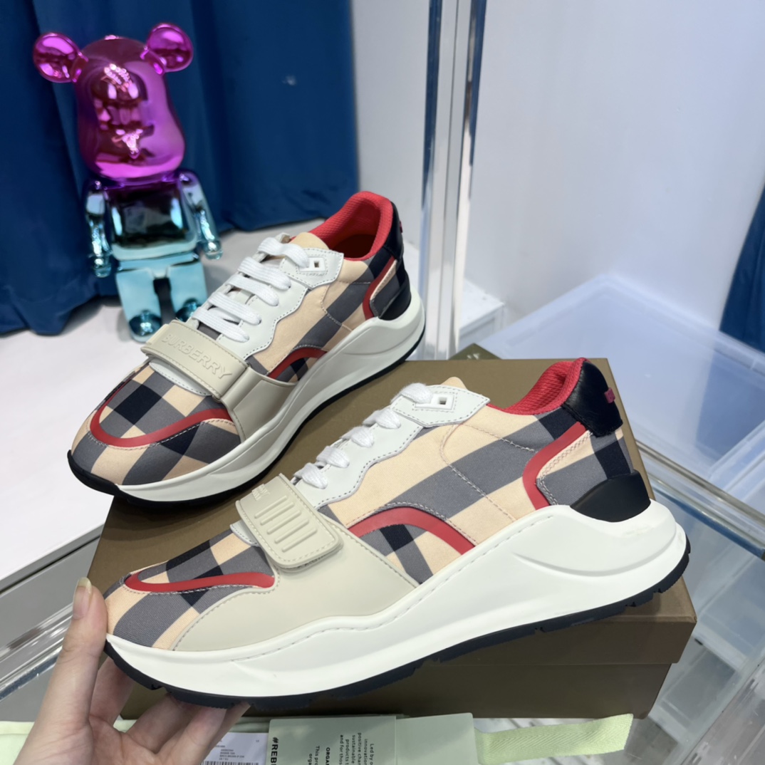Burberry Check Nylon And Leather Sneakers - PerfectKickZ
