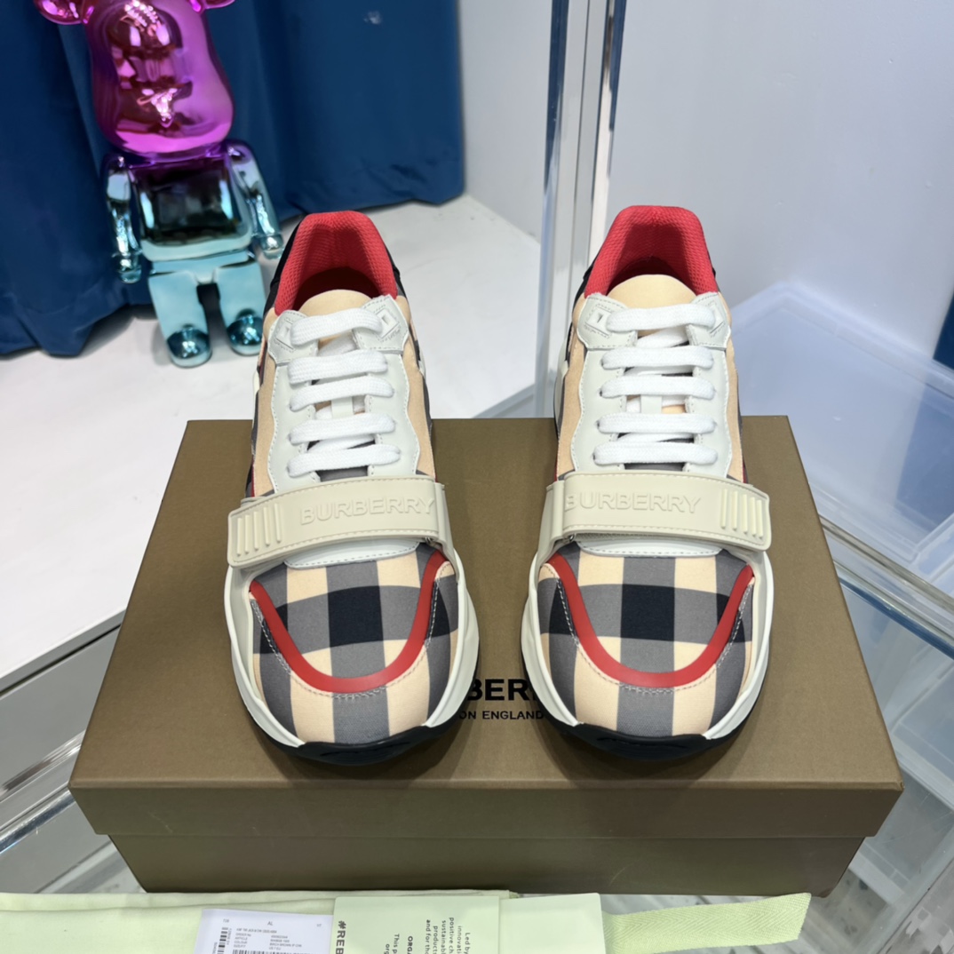 Burberry Check Nylon And Leather Sneakers - PerfectKickZ