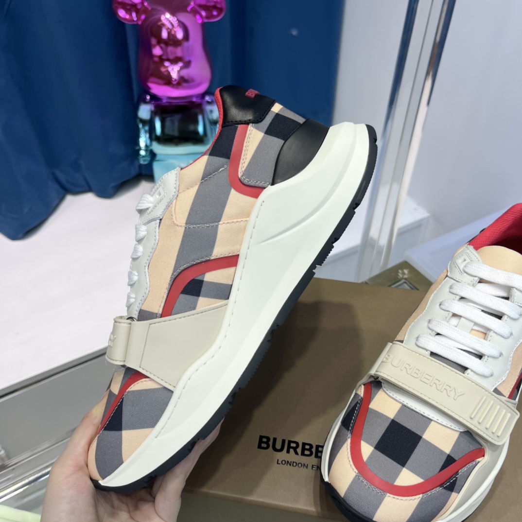 Burberry Check Nylon And Leather Sneakers - PerfectKickZ