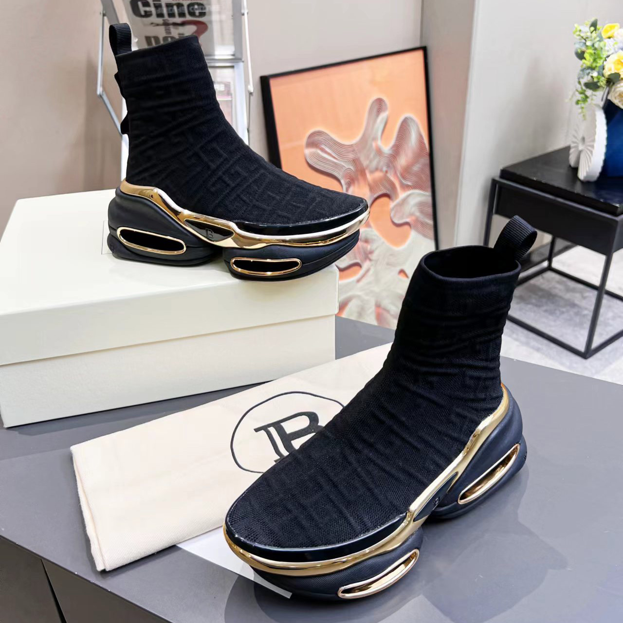 Balmain Kknit And Suede B-Bold High-Top Sneakers - PerfectKickZ