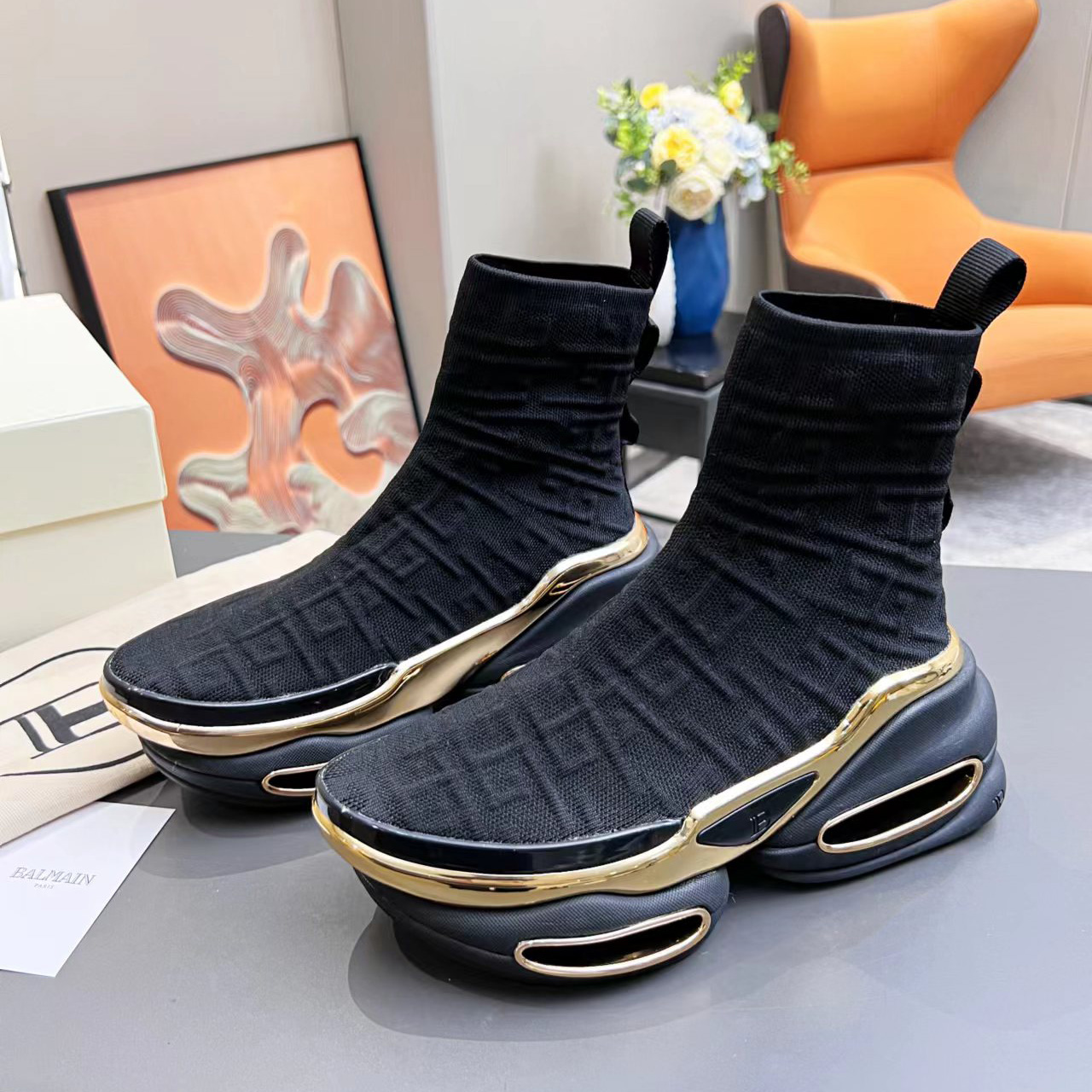 Balmain Kknit And Suede B-Bold High-Top Sneakers - PerfectKickZ