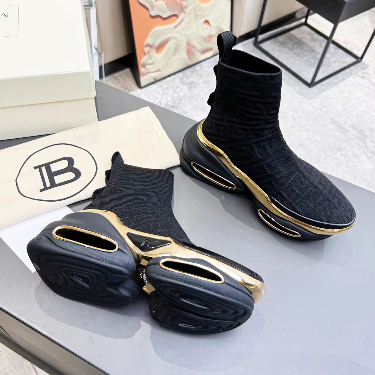 Balmain Kknit And Suede B-Bold High-Top Sneakers - PerfectKickZ