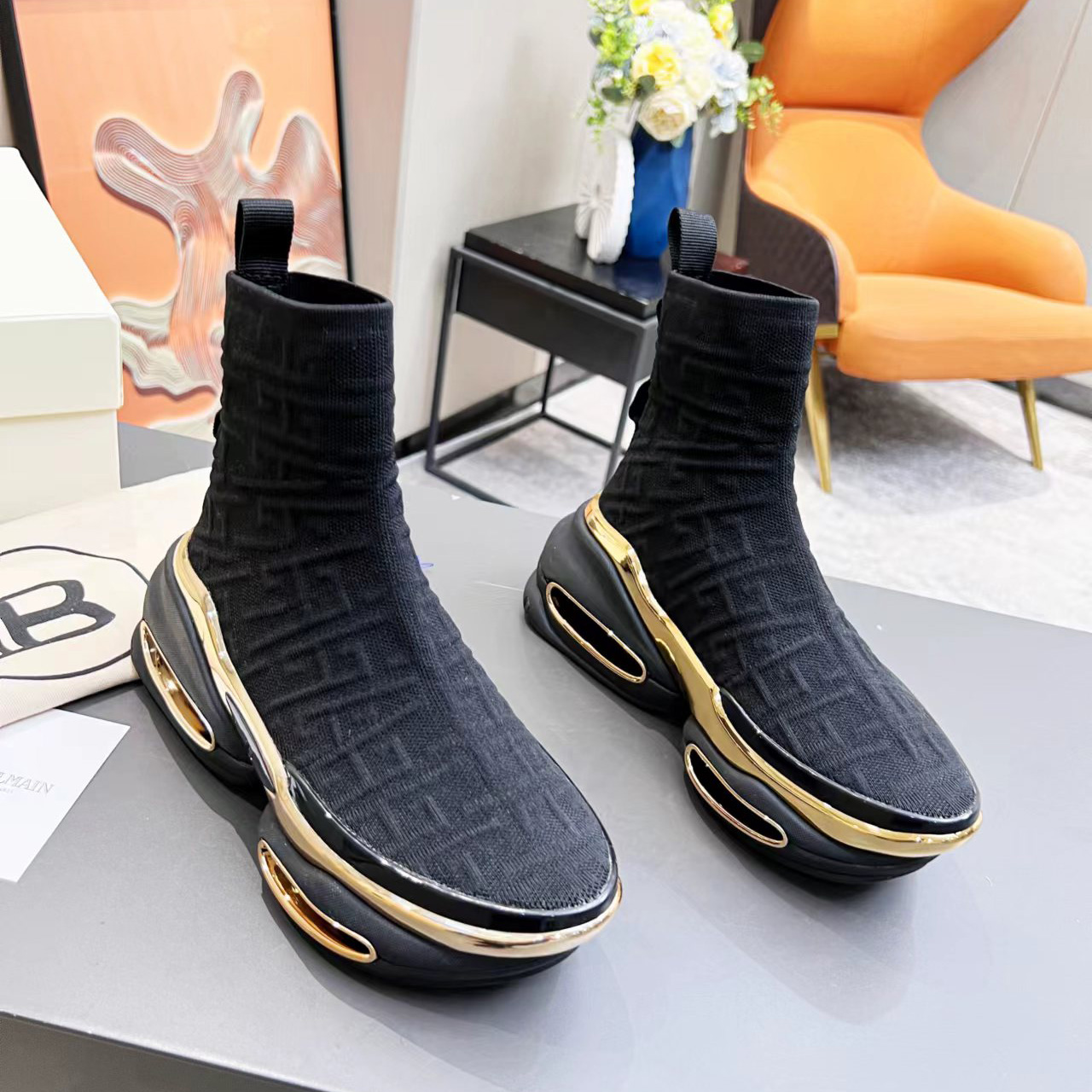 Balmain Kknit And Suede B-Bold High-Top Sneakers - PerfectKickZ