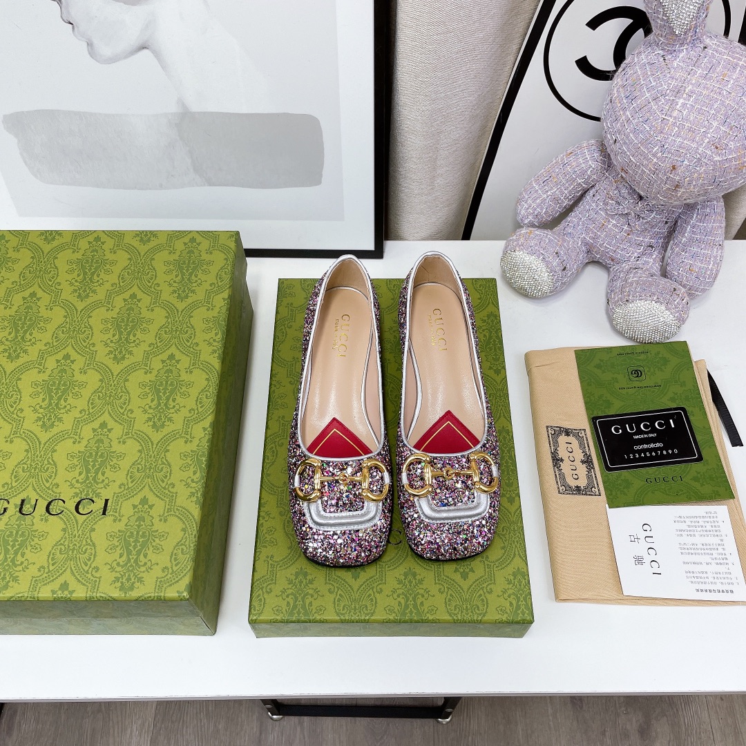 Gucci Lovelight Crystal Ballet Flat With Horsebit - PerfectKickZ