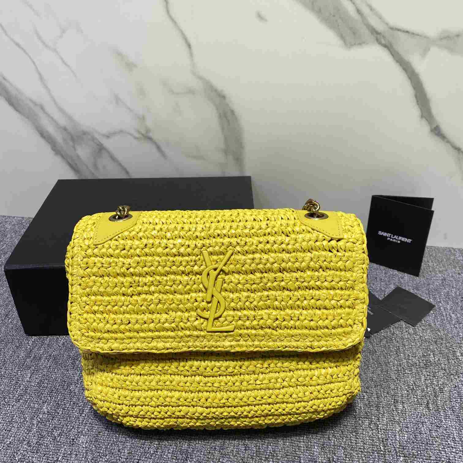 Saint Laurent Niki Medium Chain Bag In Raffia And Leather(28-22-9cm) - PerfectKickZ