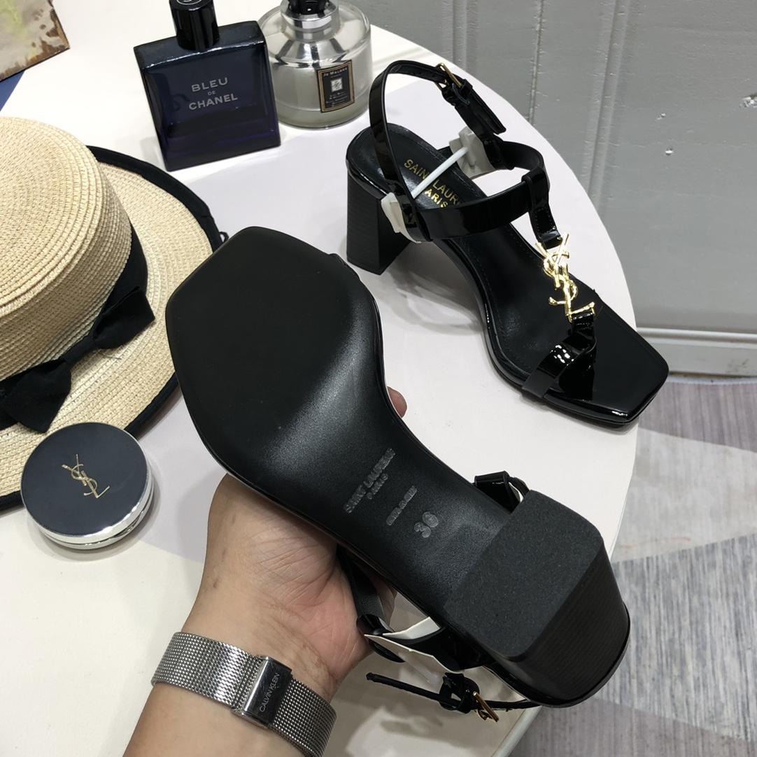 Saint Laurent Cassandra Heeled Sandals In Smooth Leather With Gold-Tone Monogram - PerfectKickZ