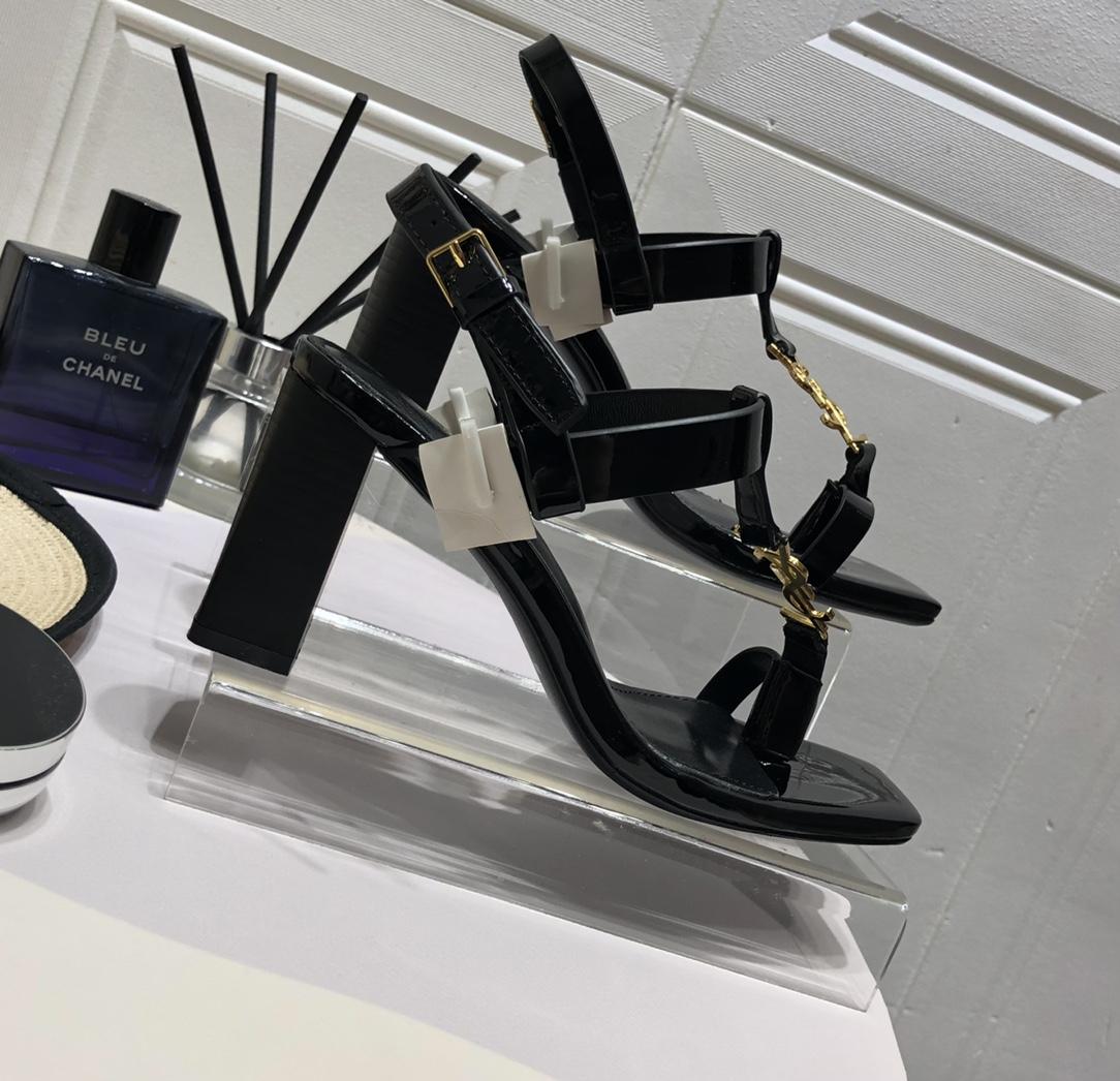 Saint Laurent Cassandra Heeled Sandals In Smooth Leather With Gold-Tone Monogram - PerfectKickZ
