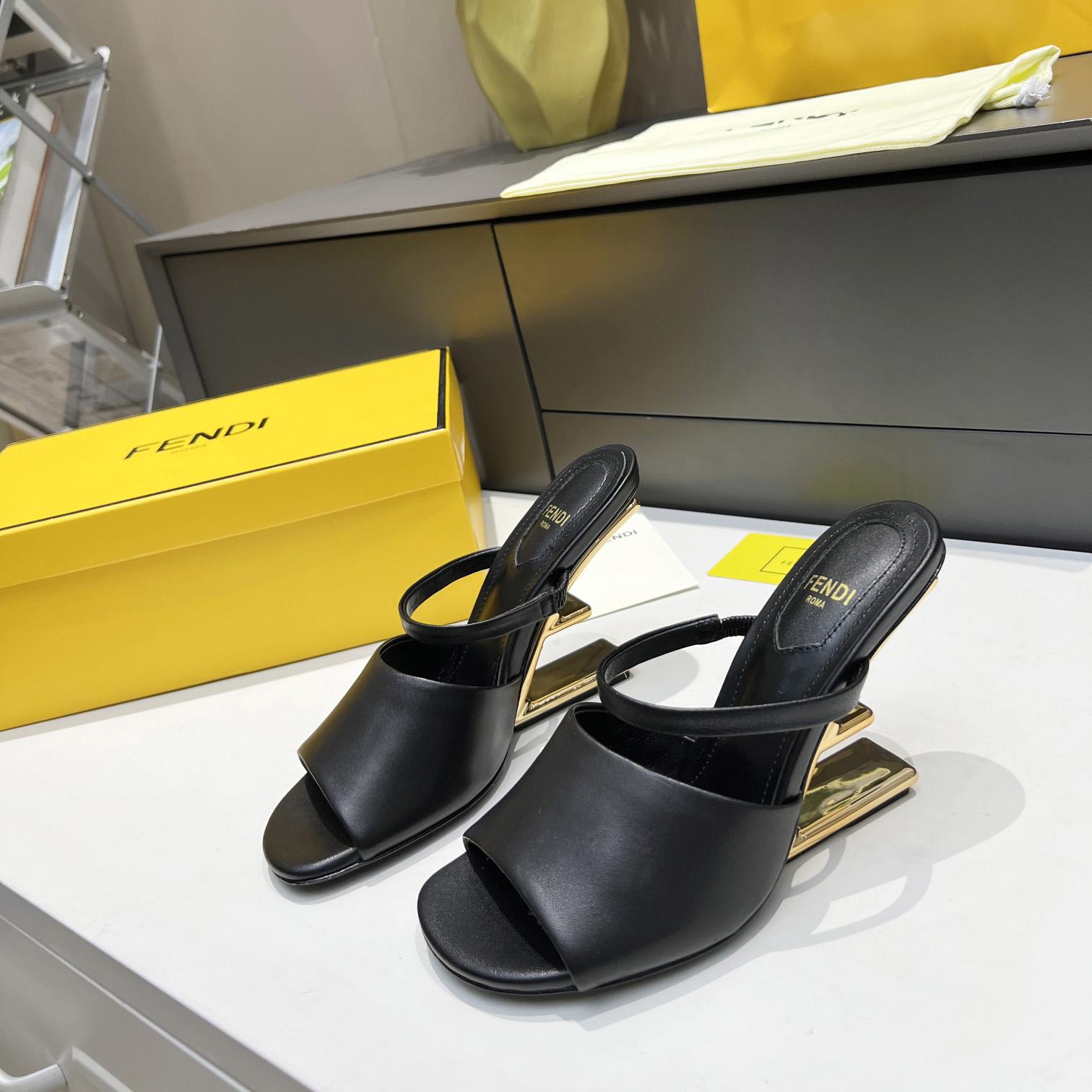 Fendi First Black Leather High-Heeled Sandals - PerfectKickZ