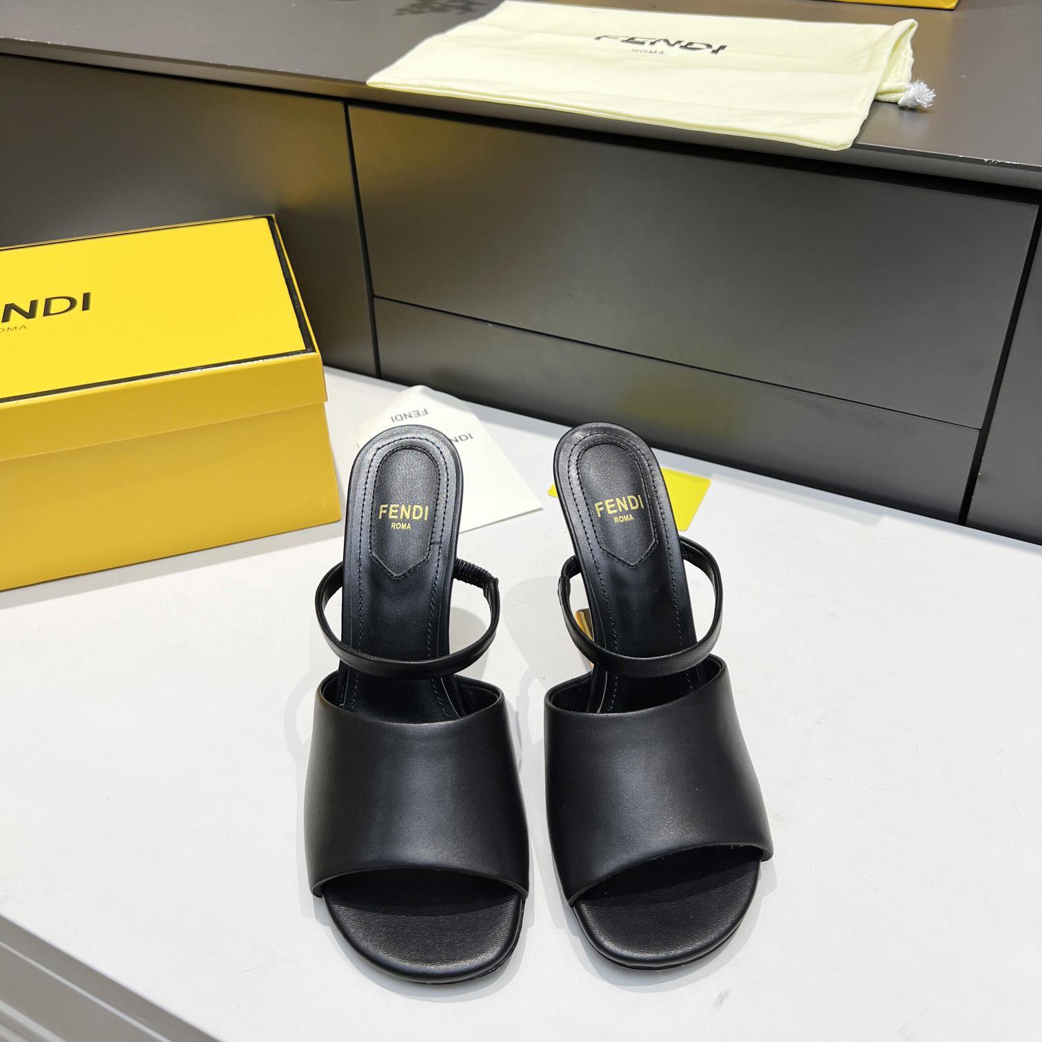 Fendi First Black Leather High-Heeled Sandals - PerfectKickZ