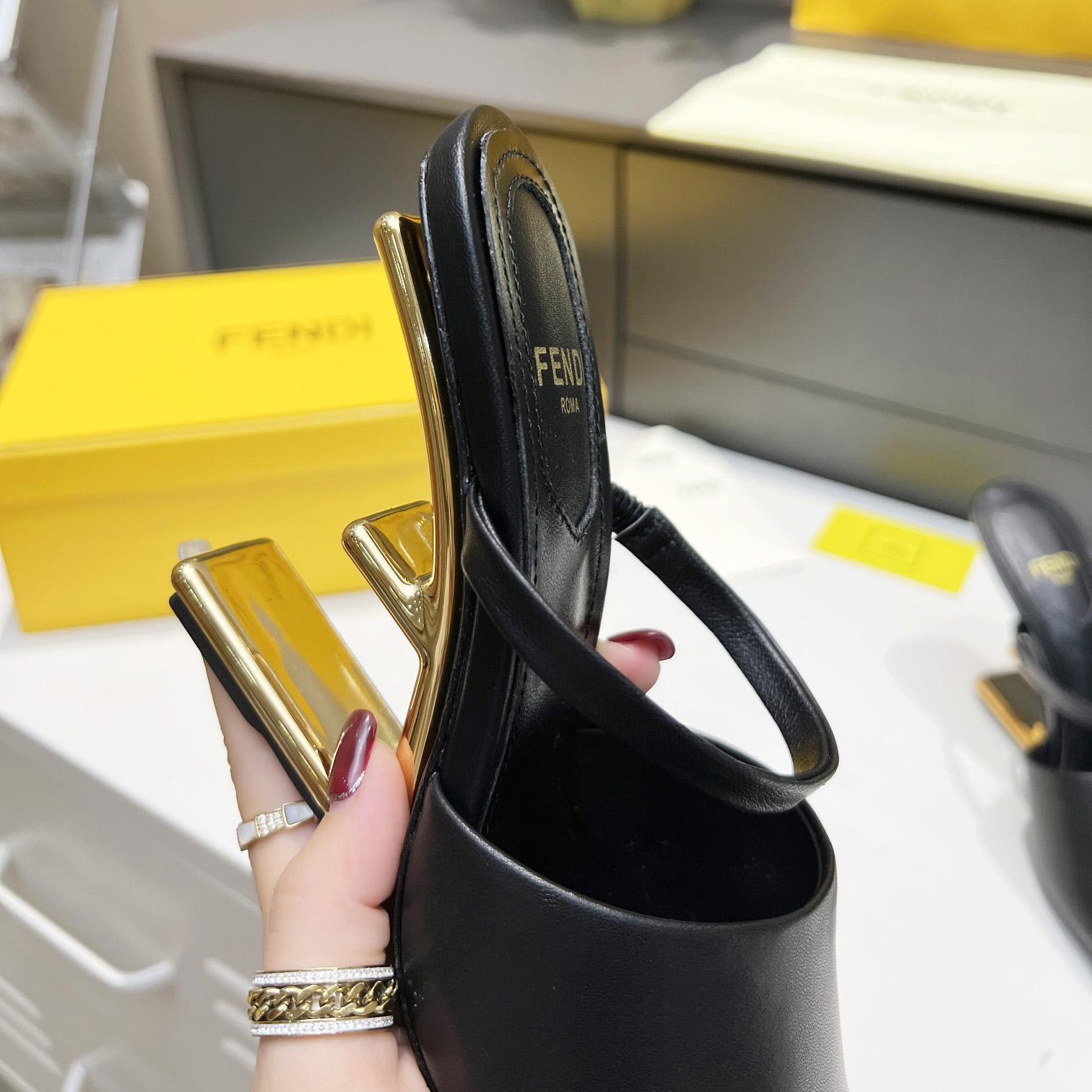 Fendi First Black Leather High-Heeled Sandals - PerfectKickZ