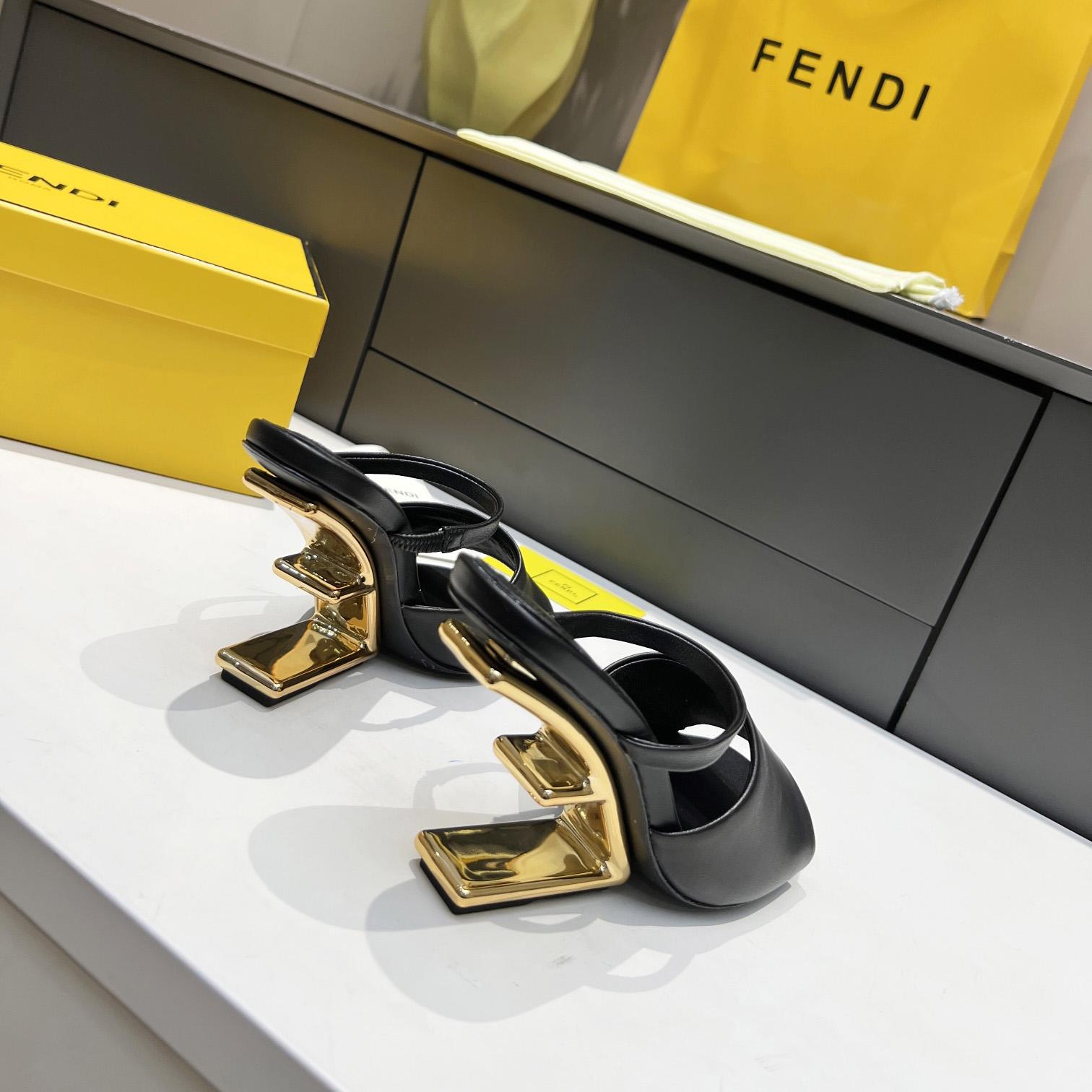 Fendi First Black Leather High-Heeled Sandals - PerfectKickZ