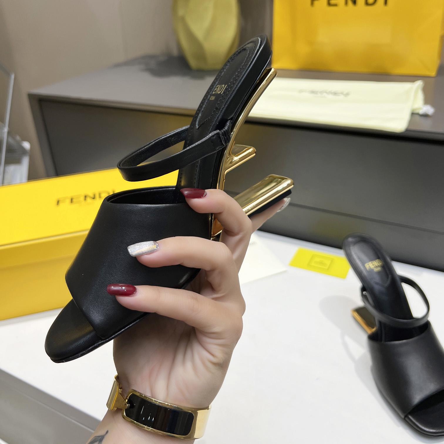 Fendi First Black Leather High-Heeled Sandals - PerfectKickZ