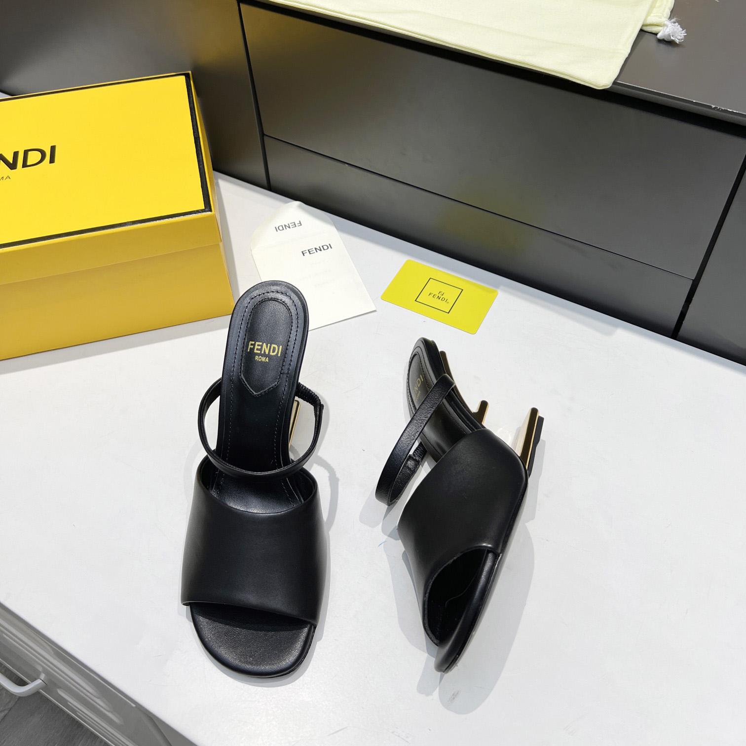 Fendi First Black Leather High-Heeled Sandals - PerfectKickZ