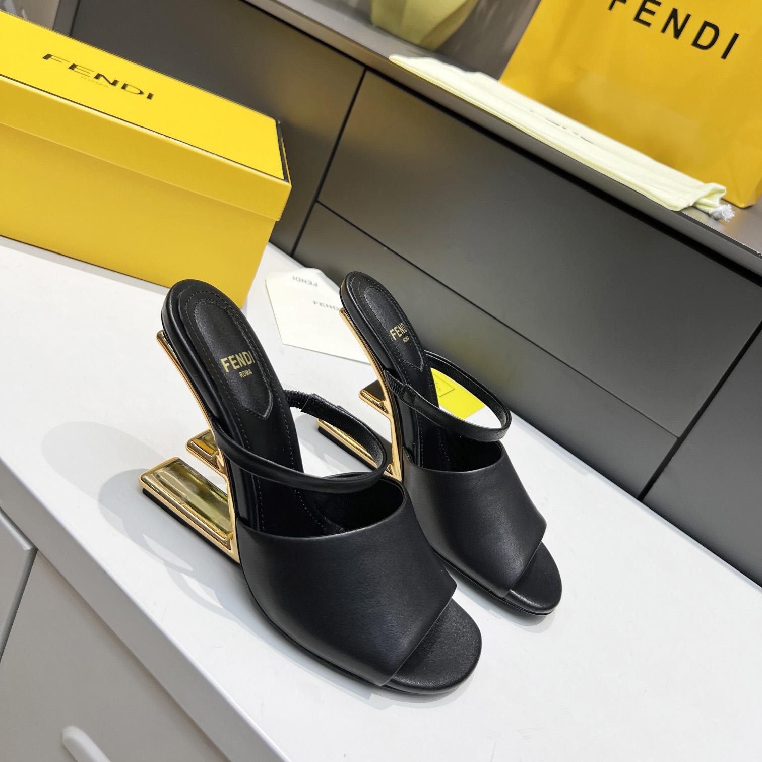 Fendi First Black Leather High-Heeled Sandals - PerfectKickZ