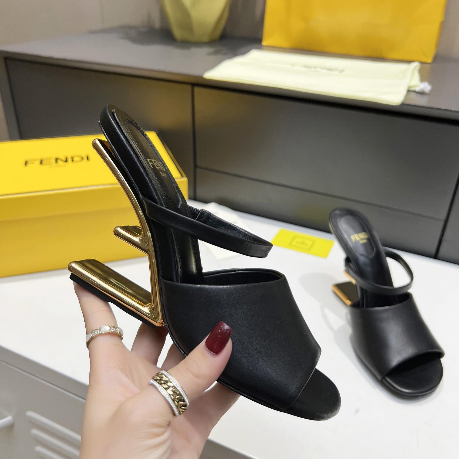 Fendi First Black Leather High-Heeled Sandals - PerfectKickZ