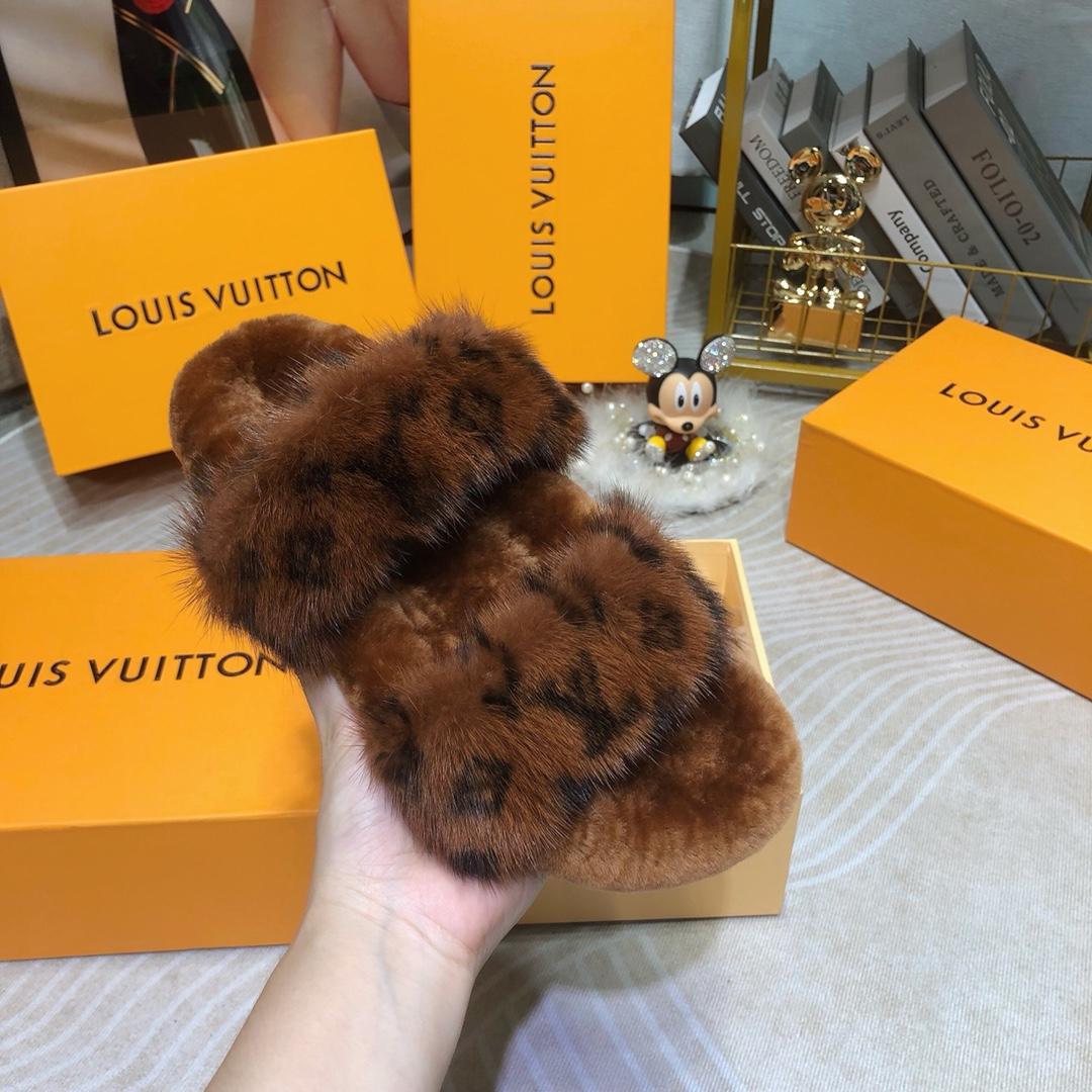 Louis Vuitton Mink Fur Bom Dia Slippers  - PerfectKickZ