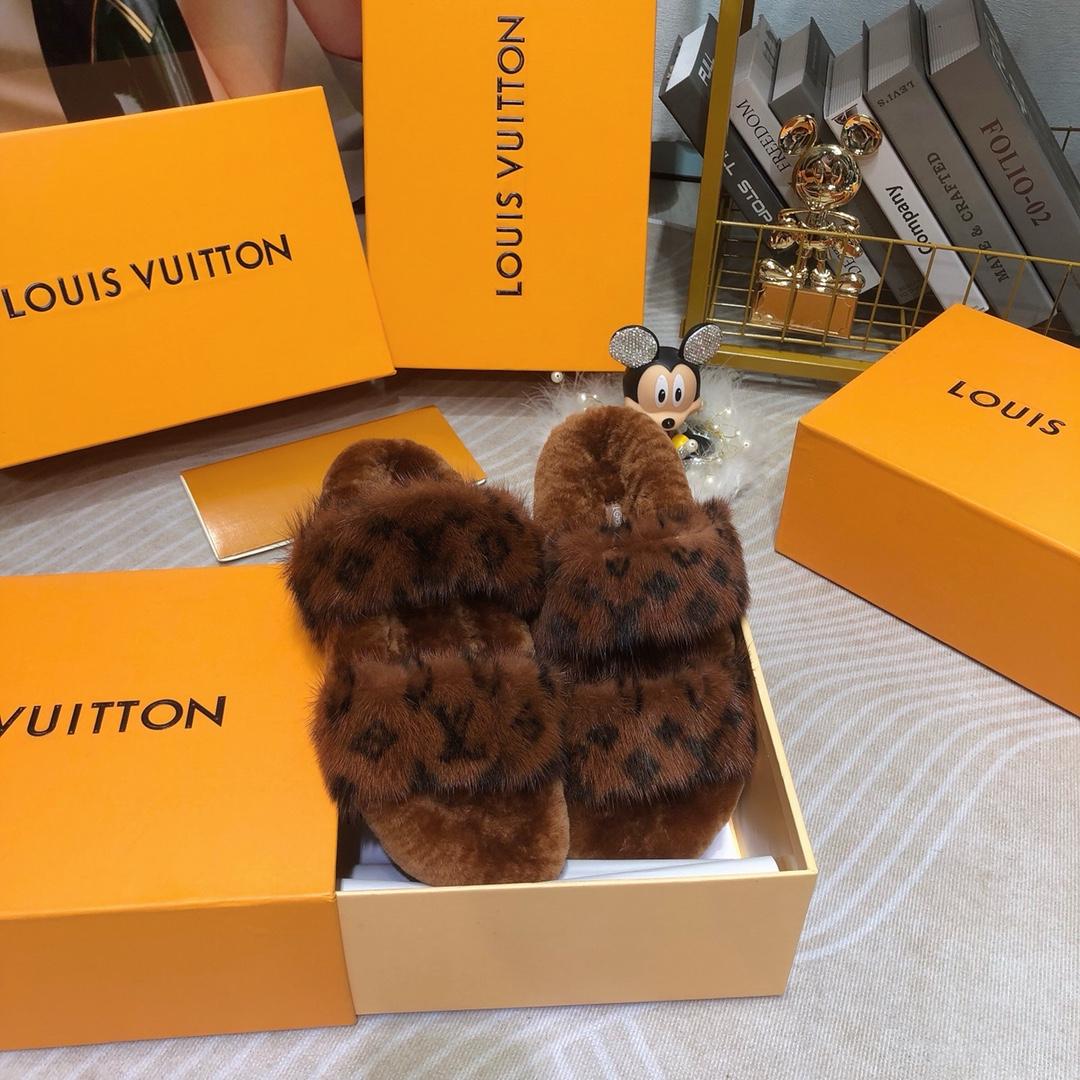 Louis Vuitton Mink Fur Bom Dia Slippers  - PerfectKickZ