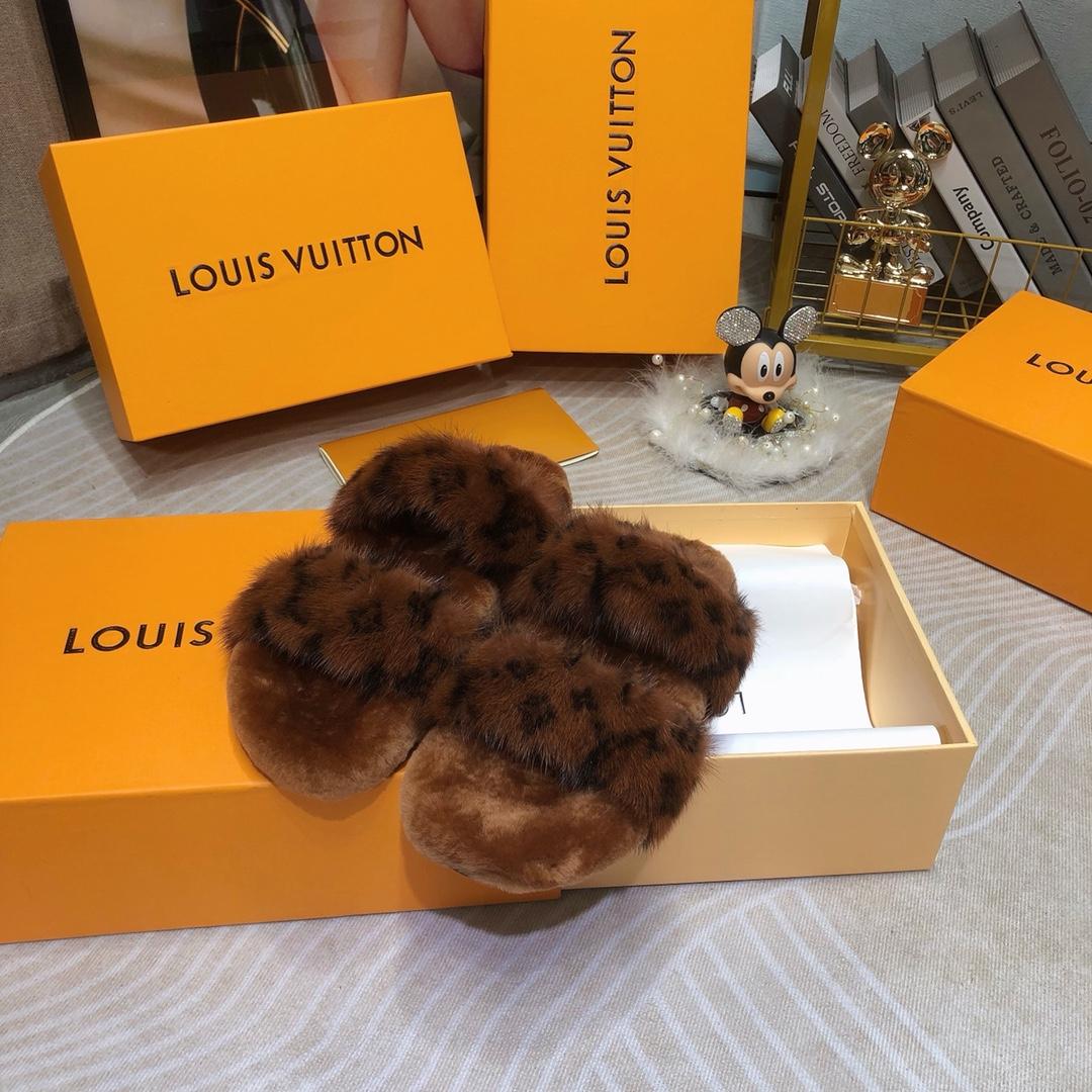 Louis Vuitton Mink Fur Bom Dia Slippers  - PerfectKickZ