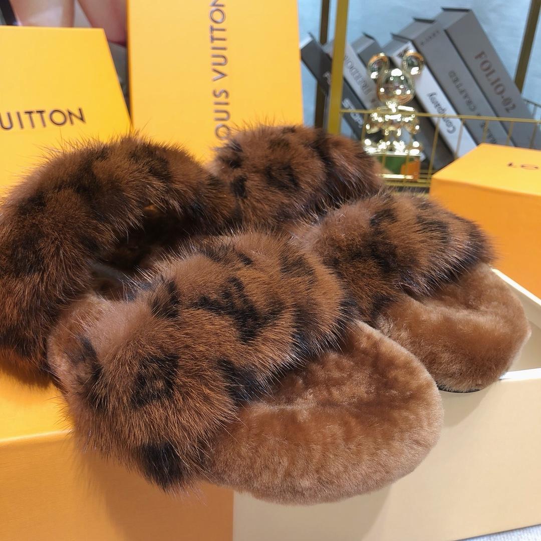 Louis Vuitton Mink Fur Bom Dia Slippers  - PerfectKickZ