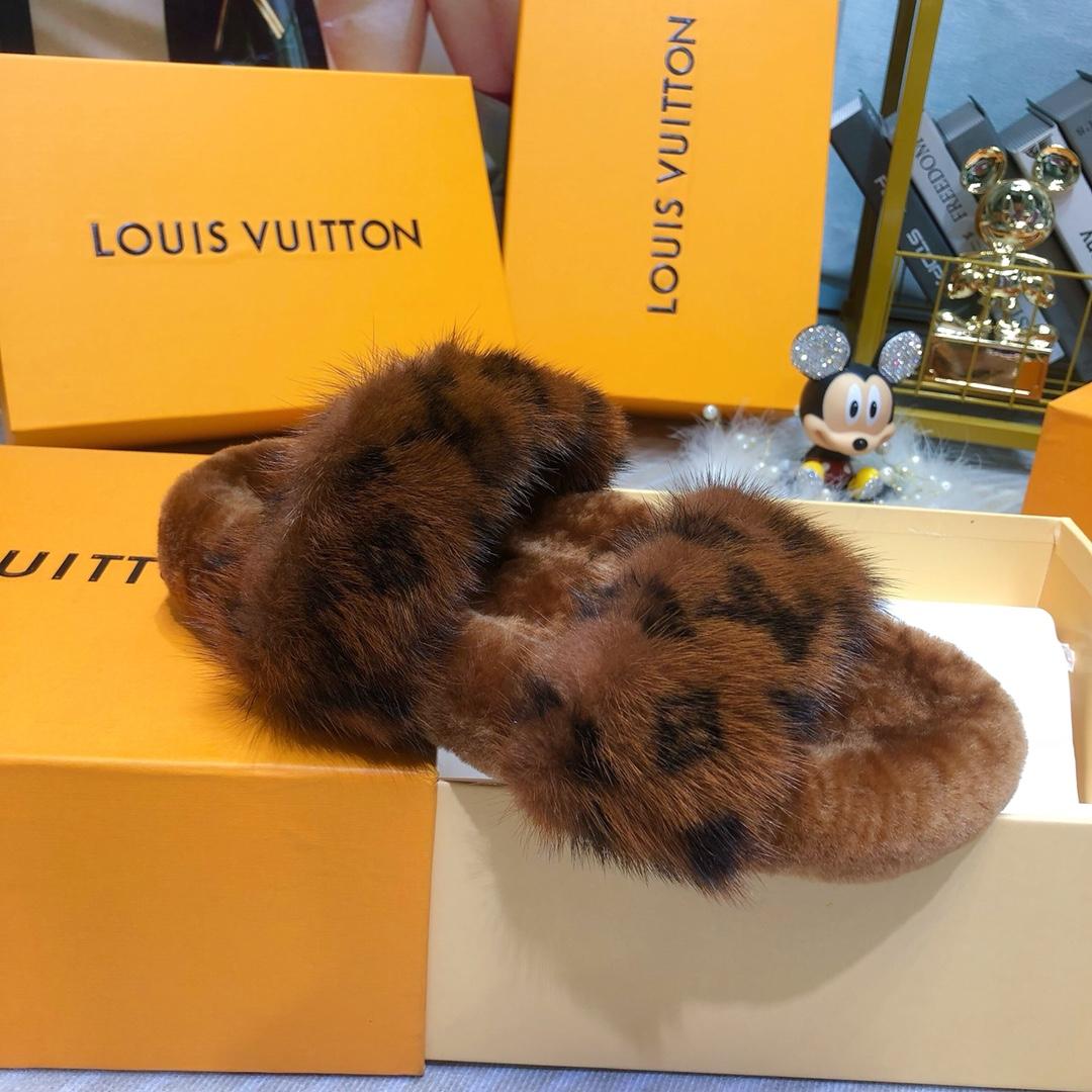 Louis Vuitton Mink Fur Bom Dia Slippers  - PerfectKickZ