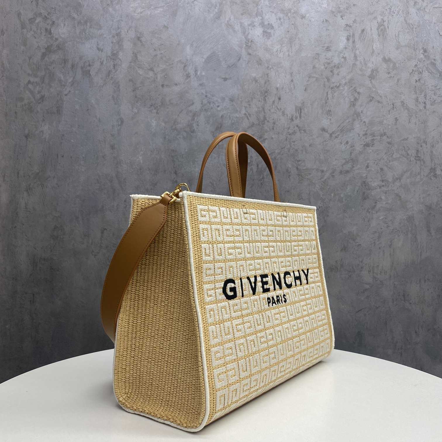 Givenchy Medium G Tote Shopping Bag In 4G Embroidered Raffia(37-28-11 cm) - 